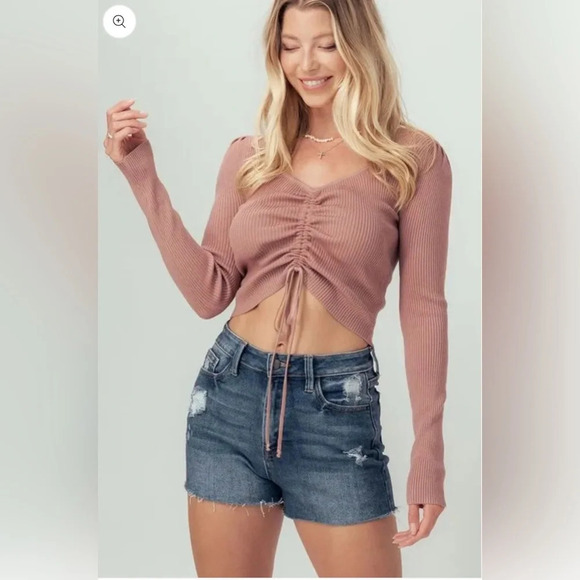 DEBUT~ Ribknit Cinched Cropped Top S/M - Picture 1 of 11